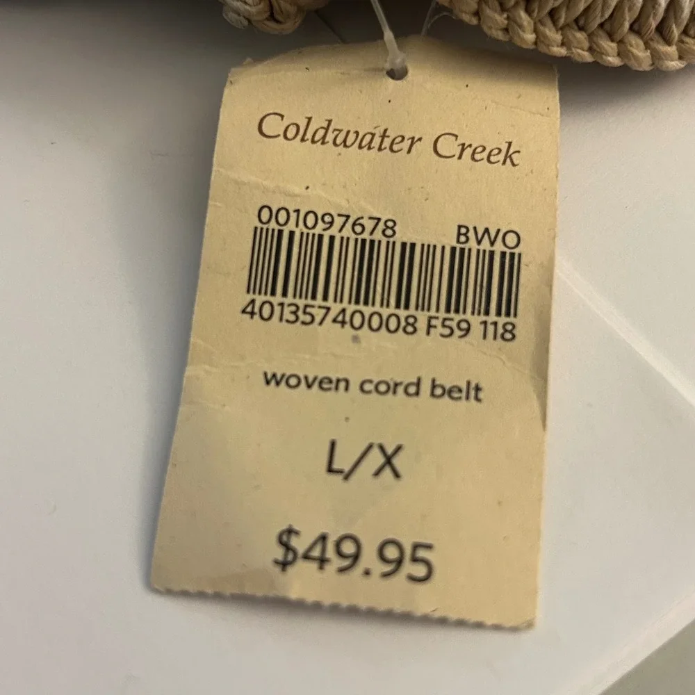 Coldwater Creek Tan Woven Cotton Cord Braided Belt Round Buckle L/XL New